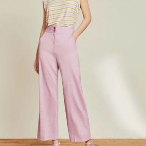 NWT Veronica Beard Jeanne Linen-Blend Wide-Leg Pants
